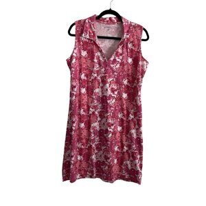 Riders By Lee Women L Pink/White Floral Sleeveless Collared Casual Shirt Dress